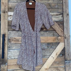 Brown and white wrap dress